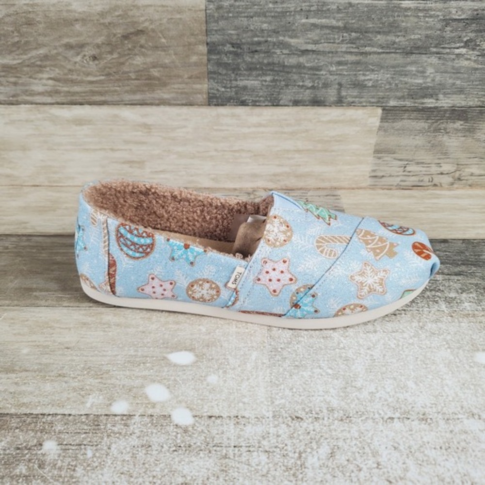 Toms Classics Womens Flats Sz‎ 7 Baby Blue Glitter Sugar Cookies Print Shearling